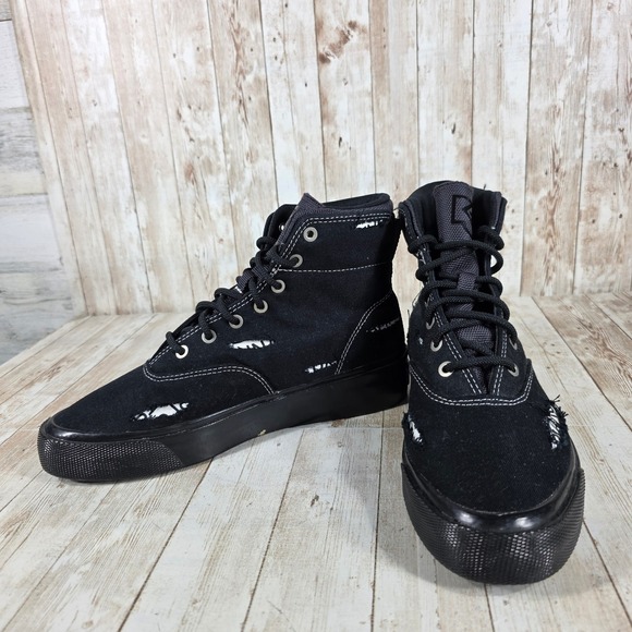 Converse High Top Distressed Sneakers Lace Up Black Mens 8.5 Womens 10 - Picture 5 of 8